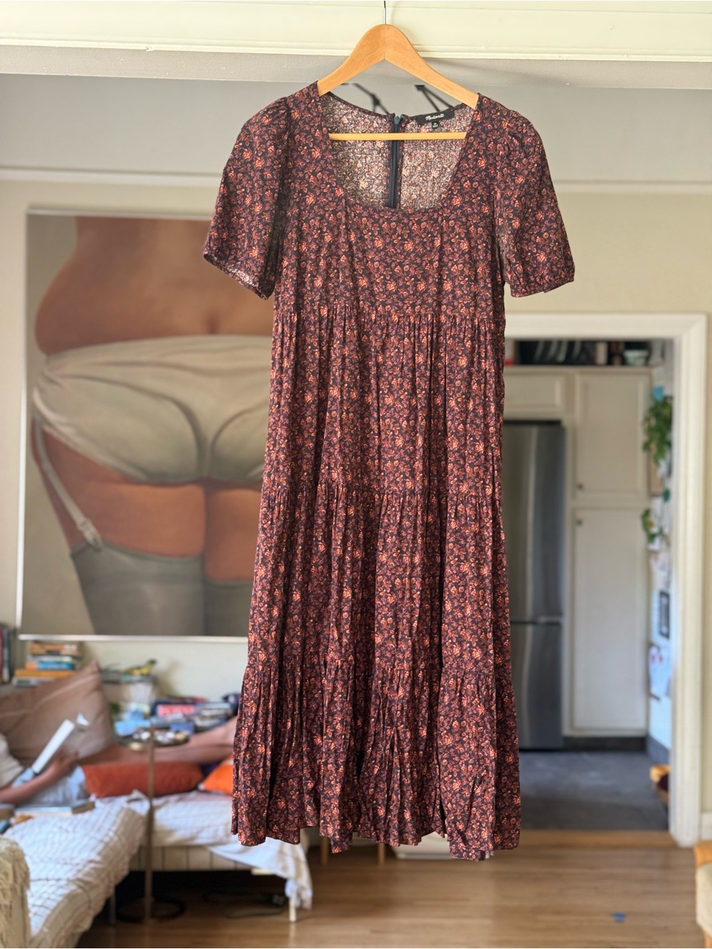Madewell Aidy Square-Neck Tiered Midi Dress Orchard Floral 00 Warm Violet